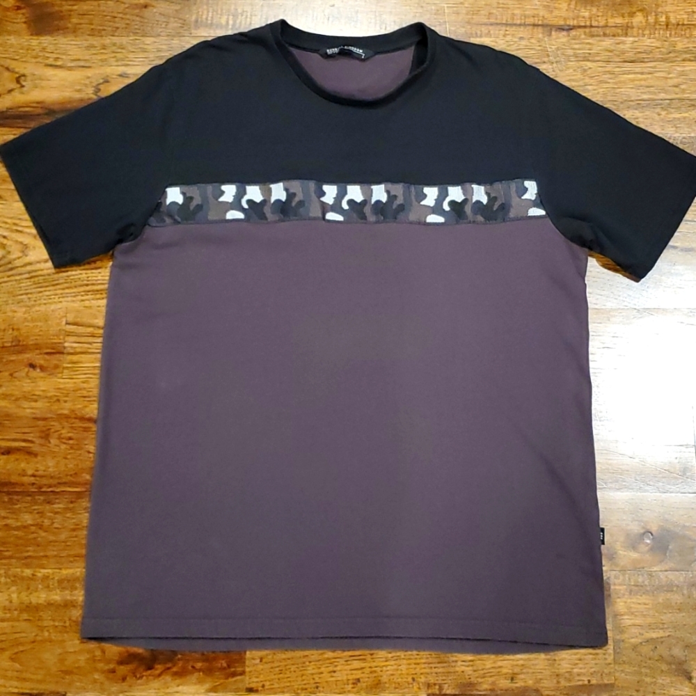 Mens Sunrise Kingdom black & gray colorblock camo shirt size L